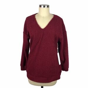 CASLON‎ Red Faux Shearling Teddy Sweater S NWT Small Textured Warmth Cozy